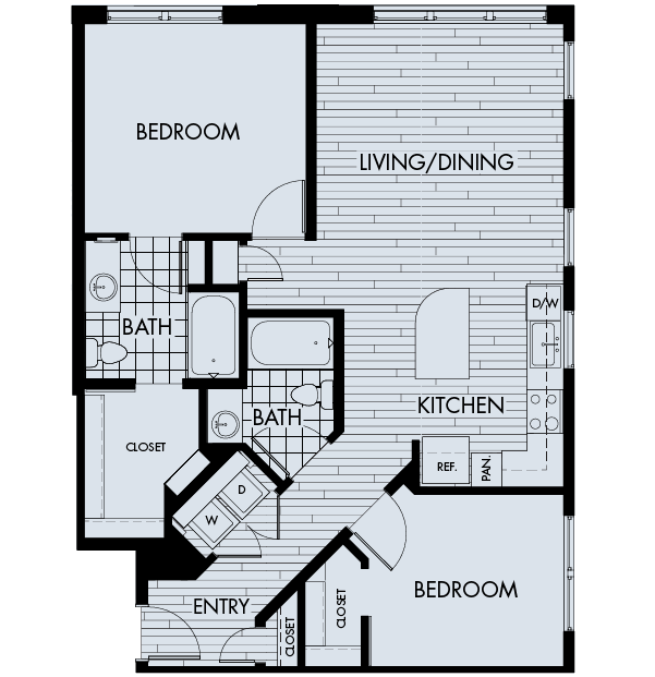 Floor plan for 2 beds, 2 baths, 1152 sqft